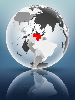 Yarı saydam okyanus parlak yüzeyi ile Venezuela dünya üzerinde. 3D çizim.