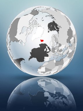 Yarı saydam okyanus parlak yüzeyi ile İzlanda dünya üzerinde. 3D çizim.