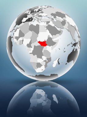 Yarı saydam okyanus parlak yüzeyi ile Güney Sudan dünya üzerinde. 3D çizim.