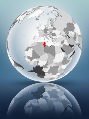 Yarı saydam okyanus parlak yüzeyi ile Tunus dünya üzerinde. 3D çizim.