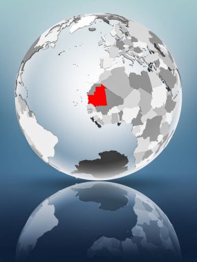 Yarı saydam okyanus parlak yüzeyi ile Moritanya dünya üzerinde. 3D çizim.