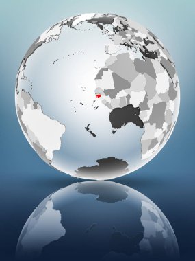 Yarı saydam okyanus parlak yüzeyi ile Gine Bissau dünya üzerinde. 3D çizim.