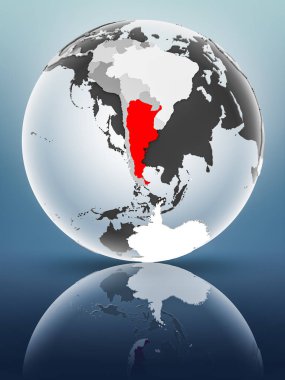 Yarı saydam okyanus parlak yüzeyi ile Arjantin Dünya üzerinde. 3D çizim.