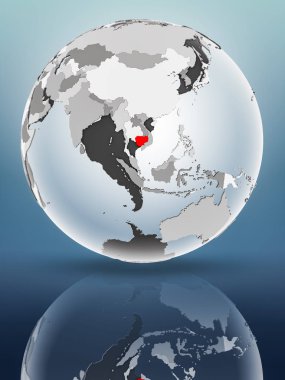 Yarı saydam okyanus parlak yüzeyi ile Kamboçya dünya üzerinde. 3D çizim.