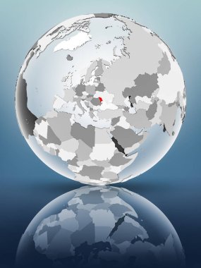 Yarı saydam okyanus parlak yüzeyi ile Moldova dünya üzerinde. 3D çizim.