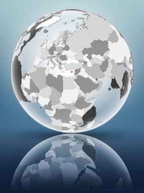 Yarı saydam okyanus parlak yüzeyi ile Kıbrıs dünya üzerinde. 3D çizim.