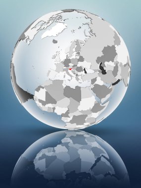 Yarı saydam okyanus parlak yüzeyi ile Slovenya dünya üzerinde. 3D çizim.