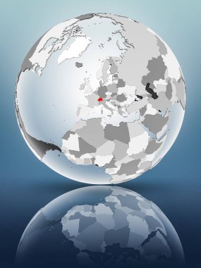 Yarı saydam okyanus parlak yüzeyi ile İsviçre dünya üzerinde. 3D çizim.