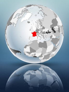 Yarı saydam okyanus parlak yüzeyi ile Fransa dünya üzerinde. 3D çizim.