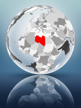 Yarı saydam okyanus parlak yüzeyi ile Libya dünya üzerinde. 3D çizim.