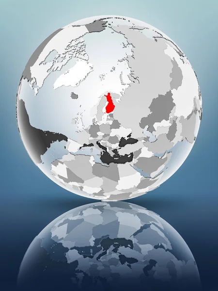 Yarı saydam okyanus parlak yüzeyi ile Finlandiya dünya üzerinde. 3D çizim.