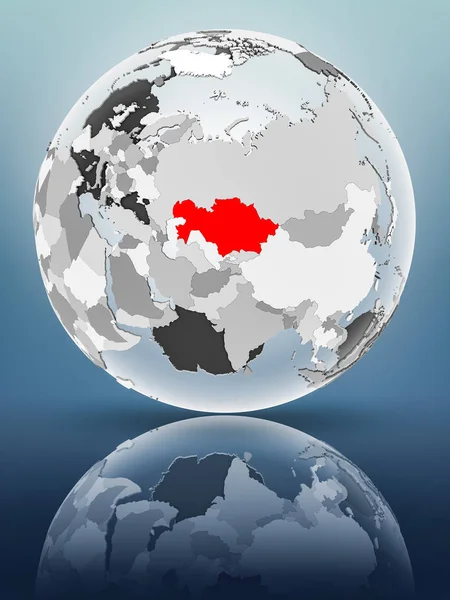 Kazakhstan Sur Globe Avec Des Océans Translucides Surface Brillante Illustration — Photo
