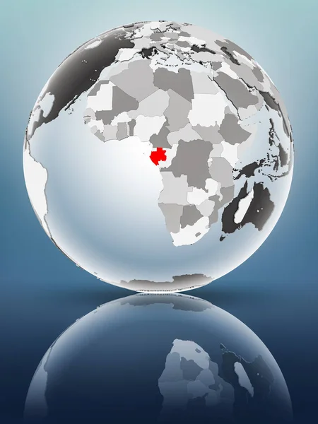 Gabon on globe with translucent oceans on shiny surface. 3D illustration.