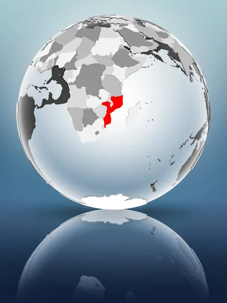 Mozambique Auf Globus Mit Transluzenten Ozeanen Auf Glänzender Oberfläche Illustration — Stockfoto