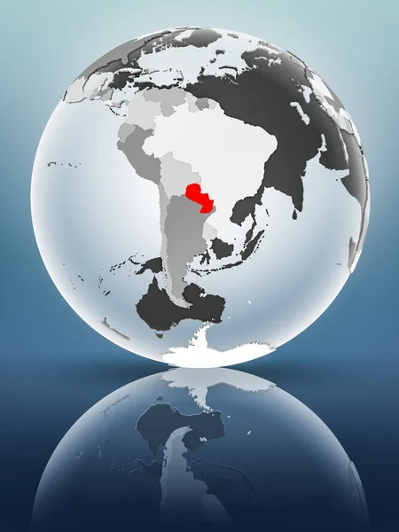 Paraguay Sur Globe Avec Des Océans Translucides Surface Brillante Illustration — Photo