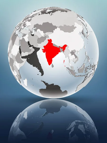 India Globe Translucent Oceans Shiny Surface Illustration — Stock Photo, Image