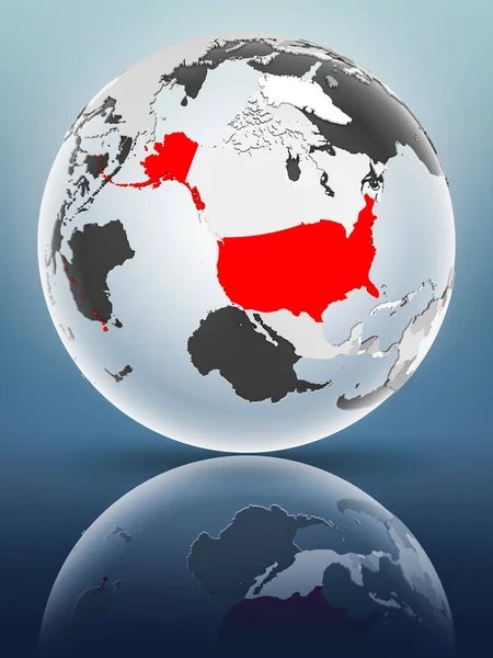 Usa Wereldbol Met Doorschijnend Oceanen Glimmend Oppervlak Illustratie — Stockfoto