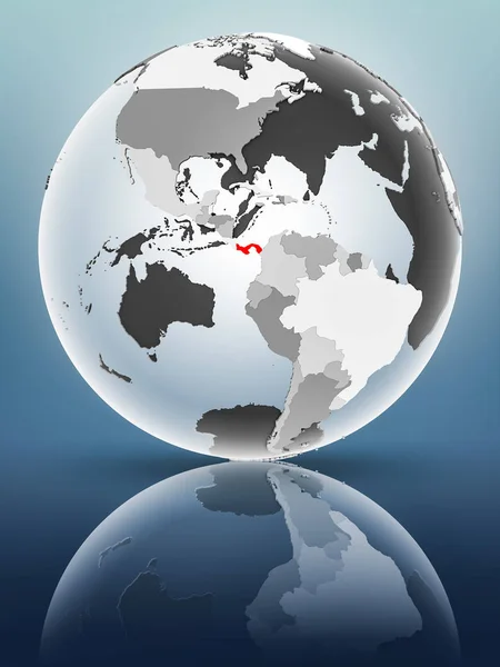 Panama on globe with translucent oceans on shiny surface. 3D illustration.