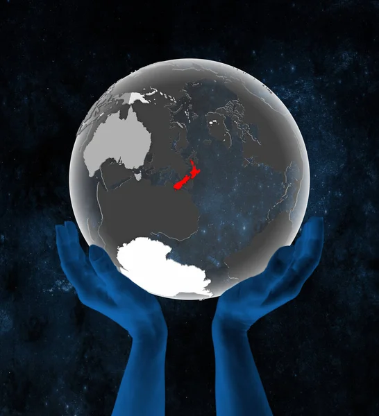 Yeni Zelanda Uzayda Elinde Yarı Saydam Küre Üzerinde Çizim — Stok fotoğraf