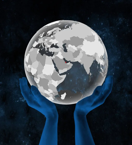 Катар Полупрозрачном Глобусе Руках Космосе Иллюстрация — стоковое фото
