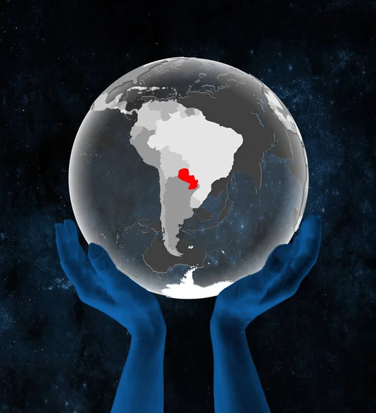 Paraguay Sur Globe Translucide Aux Mains Dans Espace Illustration — Photo