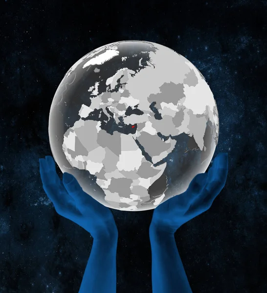 Кипр Полупрозрачном Глобусе Руках Космосе Иллюстрация — стоковое фото