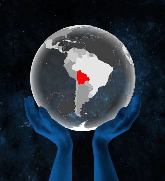 Bolivie Sur Globe Translucide Dans Les Mains Dans Espace Illustration — Photo