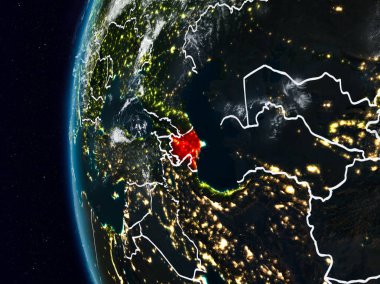 Azerbaycan görünür ülke sınırları ile gece. 3D çizim. Nasa tarafından döşenmiş bu görüntü unsurları.
