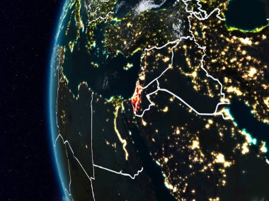 İsrail görünür ülke sınırları ile gece. 3D çizim. Nasa tarafından döşenmiş bu görüntü unsurları.