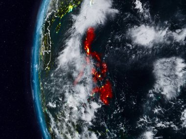 Filipinler görünür ülke sınırları ile gece. 3D çizim. Nasa tarafından döşenmiş bu görüntü unsurları.