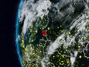 Estonya görünür ülke sınırları ile gece. 3D çizim. Nasa tarafından döşenmiş bu görüntü unsurları.