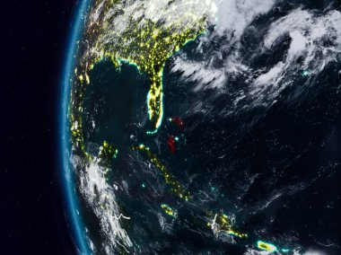 Bahamalar görünür ülke sınırları ile gece. 3D çizim. Nasa tarafından döşenmiş bu görüntü unsurları.