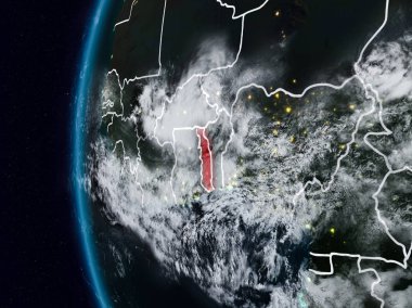 Togo görünür ülke sınırları ile gece. 3D çizim. Nasa tarafından döşenmiş bu görüntü unsurları.