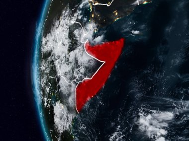 Somali görünür ülke sınırları ile gece. 3D çizim. Nasa tarafından döşenmiş bu görüntü unsurları.