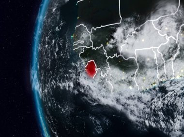 Sierra Leone görünür ülke sınırları ile gece. 3D çizim. Nasa tarafından döşenmiş bu görüntü unsurları.