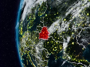 Beyaz Rusya görünür ülke sınırları ile gece. 3D çizim. Nasa tarafından döşenmiş bu görüntü unsurları.
