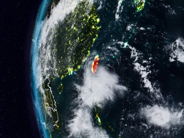 Tayvan görünür ülke sınırları ile gece. 3D çizim. Nasa tarafından döşenmiş bu görüntü unsurları.