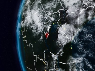 Burundi görünür ülke sınırları ile gece. 3D çizim. Nasa tarafından döşenmiş bu görüntü unsurları.