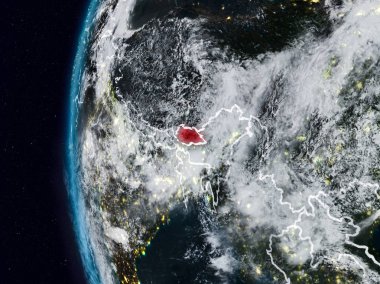 Bhutan görünür ülke sınırları ile gece. 3D çizim. Nasa tarafından döşenmiş bu görüntü unsurları.