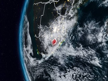 Lesotho görünür ülke sınırları ile gece. 3D çizim. Nasa tarafından döşenmiş bu görüntü unsurları.