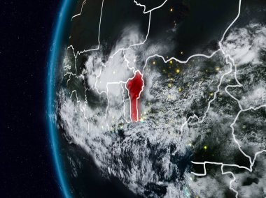 Benin görünür ülke sınırları ile gece. 3D çizim. Nasa tarafından döşenmiş bu görüntü unsurları.