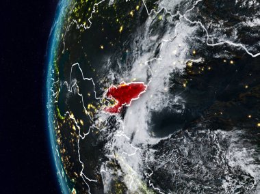 Kırgızistan görünür ülke sınırları ile gece. 3D çizim. Nasa tarafından döşenmiş bu görüntü unsurları.