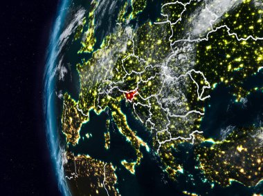 Slovenya görünür ülke sınırları ile gece. 3D çizim. Nasa tarafından döşenmiş bu görüntü unsurları.