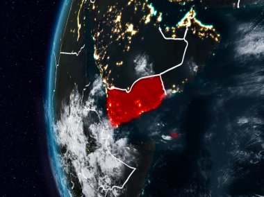 Yemen görünür ülke sınırları ile gece. 3D çizim. Nasa tarafından döşenmiş bu görüntü unsurları.