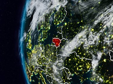 Litvanya görünür ülke sınırları ile gece. 3D çizim. Nasa tarafından döşenmiş bu görüntü unsurları.