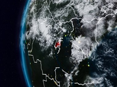Ruanda görünür ülke sınırları ile gece. 3D çizim. Nasa tarafından döşenmiş bu görüntü unsurları.