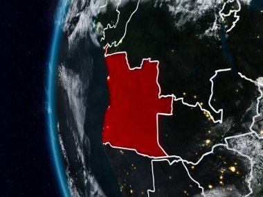 Angola görünür ülke sınırları ile gece. 3D çizim. Nasa tarafından döşenmiş bu görüntü unsurları.
