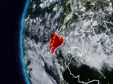 Ekvador görünür ülke sınırları ile gece. 3D çizim. Nasa tarafından döşenmiş bu görüntü unsurları.