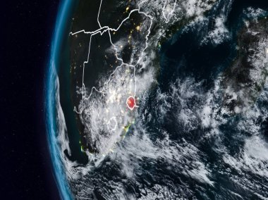 Svaziland görünür ülke sınırları ile gece. 3D çizim. Nasa tarafından döşenmiş bu görüntü unsurları.