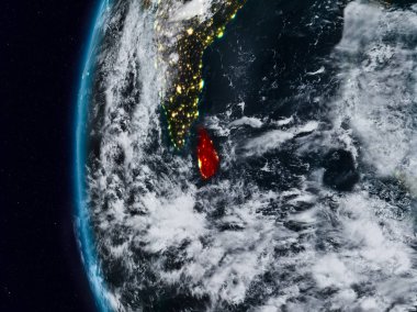 Sri Lanka görünür ülke sınırları ile gece. 3D çizim. Nasa tarafından döşenmiş bu görüntü unsurları.